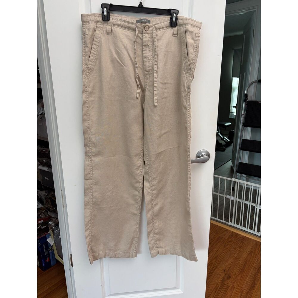 Mens 100% Linen Drawstring Pants Beige 36 x 32 (Measures 36x30) Lightweight